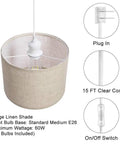 Plug In Pendant Light With 15 Ft Clear Cord Beige Linen Shade On Off Switch Hanging Ceiling Light details