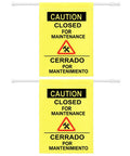 Two Pack Restroom Closed For Maintenance Signs With English And Spanish Doorway Barricade Signs On Adjustable Poles