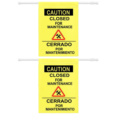 Two Pack Restroom Closed For Maintenance Signs With English And Spanish Doorway Barricade Signs On Adjustable Poles