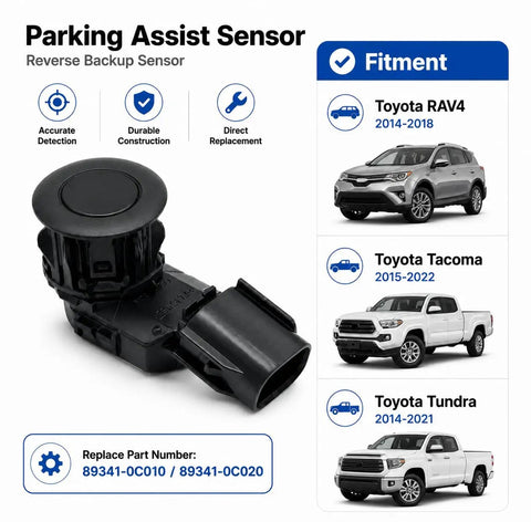 Toyota RAV4 2014 To 2018, Tacoma 2015 To 2022, And Tundra 2014 To 2021 Reverse Backup Parking Sensor Replacement Kit With 89341-0C010 And 89341-0C020, Plug And Play, Easy Install, High Precision Rear Park Assist Sensors