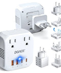 2000W Voltage Converter For Travel 220V To 110V With Built In 2 PD QC Ports And UK EU AU IT US Plugs, shown with plug adapters