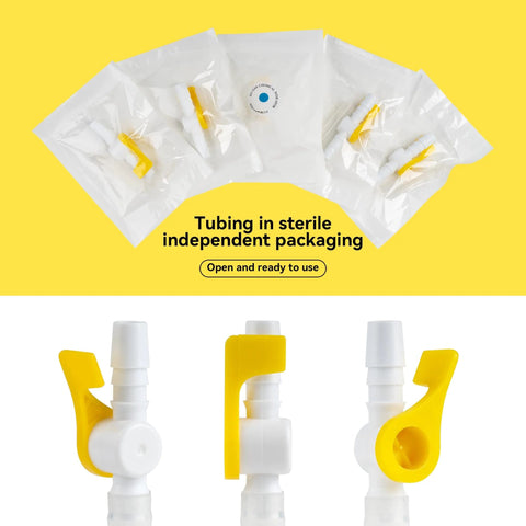 Ximter Comfort Flow catheter valves, 10-pack; sterile, individually wrapped with yellow lever taps.