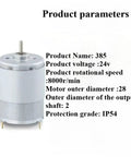 Pro Grade Dc High Speed Electric Motor 385 Size With Badass Strong Magnets And Kickin High Torque rated for 24V, 8000 RPM.