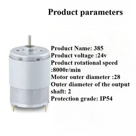 Pro Grade Dc High Speed Electric Motor 385 Size With Badass Strong Magnets And Kickin High Torque rated for 24V, 8000 RPM.