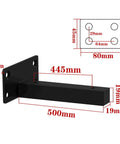 Straight Heavy Duty Black Floating Shelf Brackets Solid Stainless Steel Wall Mounted Supports dimensions 445mm x 500mm diagram.