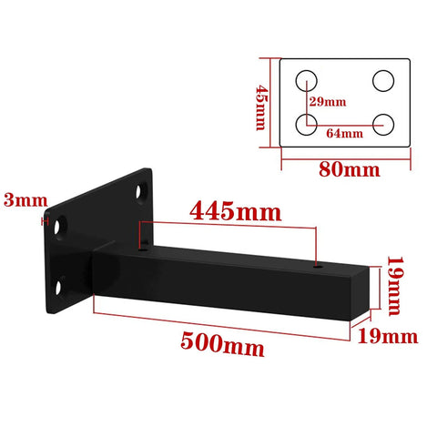 Straight Heavy Duty Black Floating Shelf Brackets Solid Stainless Steel Wall Mounted Supports dimensions 445mm x 500mm diagram.
