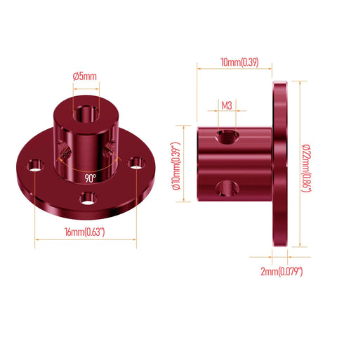 Pro Grade 5mm Flange Shaft Coupling With Chrome Plated C45 Carbon Steel Body Built Hella Tough For Zero Slop Power Transfer On Motors And Precision Machinery Builds, red, 5mm ID, multi-angled view.