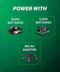 Power options for 36V Cordless Belt Sander With Brushless Motor Pro Grade 3 Inch By 21 Inch Sanding Belt Kit
