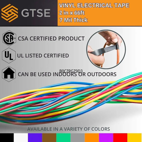 Bulk 48 Roll Carton Electrical Tape Black Waterproof Heavy Duty Pro Grade Vinyl Self Adhesive PVC Wire Insulation 2 Inch 66 Foot 7 Mil 600V UL CSA Listed For Pros And DIYers displayed on packaging