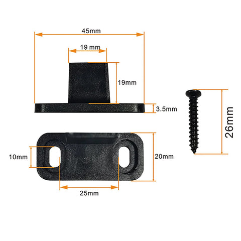 Two Sets 15 To 16 Inch High Black Floor Rail Hardware Door Track POM Guide Components For Sliding Barn Gate Stopper, dimensions shown
