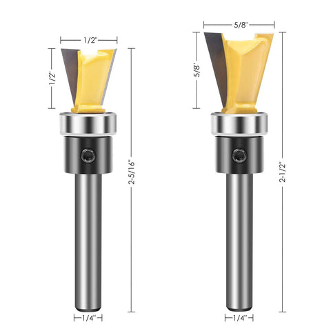 Weekend Warrior Approved Dovetail Router Bit Set Two Piece Pack with quarter inch shank and 5/8 inch cutting head.
