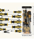 Top Notch 43 Pcs Magnetic Screwdriver Kit Slotted Phillips Hex And Torx Bits Perfect For Delicate Electronic Fixes Serious DIY Work And Pro Jobs To Get It Done Flawless Total Game Changer For Any Toolbox. 23.5cm storage tube with black and yellow screwdrivers