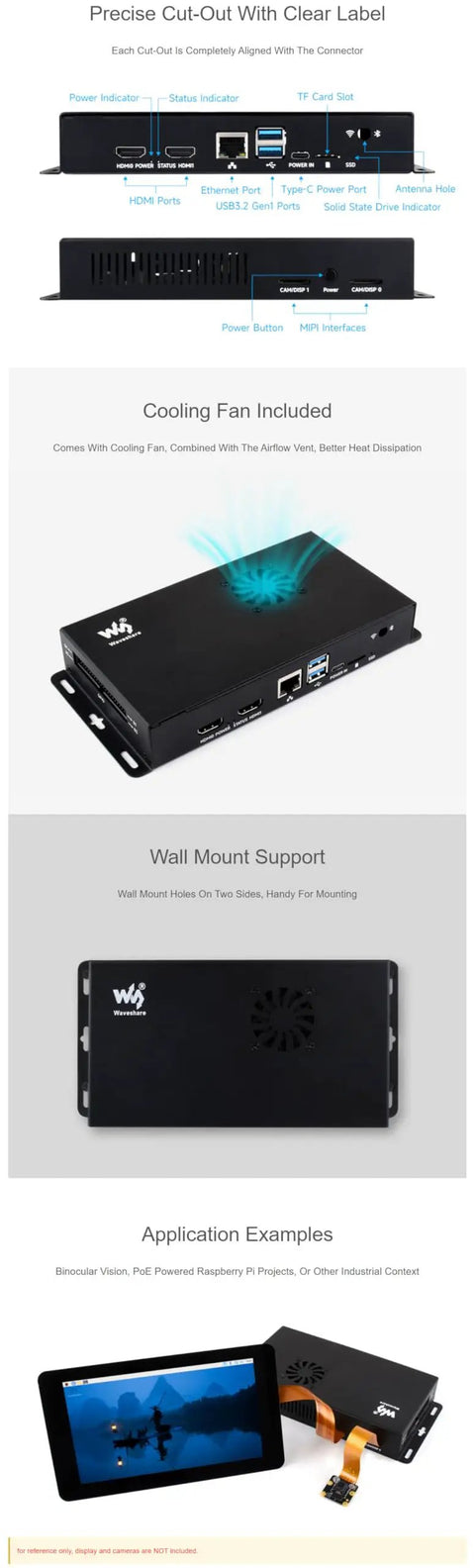 Beefed Up Metal Case For Compute Module 5 IO Board CM5 With Cooling Fan, Dustproof Enclosure, GPIO Adapter, Wall Mount Ready view