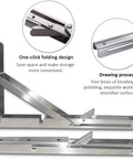 Four Pack Folding Shelf Brackets Built To Last Heavy Duty Wall Mount Triangle Design For Floating Shelves And Desks, silver closeup