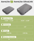 Comparison of AeroLite and AeroLite UltraLink cushions. Go-To Self-Inflating Seat Cushion For Travel And Outdoors, Lightweight Grey.