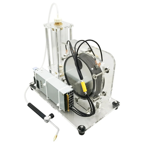 Front view of PreAsion 100-240V electrolysis water machine with clear acrylic frame and coil assembly