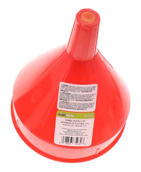 Polyethylene Plastic Funnel With Screen And Hanging Tab, 2 Quart Capacity, Built Tough Corrosion Resistant All Purpose Pouring Funnel
