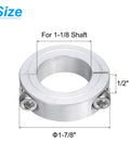 Two Pack Clamp On Shaft Collar For 1 1/8 Inch Shaft, Two Piece Clamping Collar With 1 7/8 Inch Outer Diameter And 1/2 Inch Thick, Aluminum Alloy