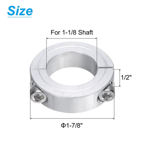 Two Pack Clamp On Shaft Collar For 1 1/8 Inch Shaft, Two Piece Clamping Collar With 1 7/8 Inch Outer Diameter And 1/2 Inch Thick, Aluminum Alloy