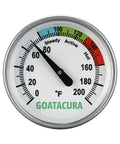 Compost Soil Thermometer With 304 Stainless Steel Case And Probe, 16 Inch Stem, 1.75 Inch Dial, 0 To 200 Fahrenheit, Three Zone Color Code Dial For Precise Composting And Garden Health For Home Gardeners. front dial view