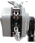 Close-up of Heavy Duty 0.25 Tons Hand Chain Hoist Made From Solid Aluminum Alloy with chain link and lever mechanism detail.