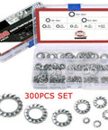 External Star Lock Washer Kit In 304 Stainless Steel With Teeth Washers M2.5 To M10, 300-piece set in open case