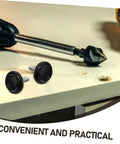 Heavy Duty Furniture Levelers 20 Pack Adjustable Screw Feet on surface with drill, showing black iron swivel feet for stability.