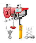 Heavy Duty 2000 Lbs Electric Hoist Crane With 39 Foot Wire Rope Wired Remote Control, red winch and yellow remote.