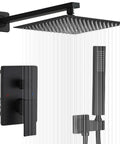 Matte Black 12 Inch Shower System With Rainfall Head And Handheld, Wall Mounted Luxury Shower Faucet Kit, Ultra Thin Square Rain Shower, Easy Clean Silicone Nozzles, Rough-In Valve Included