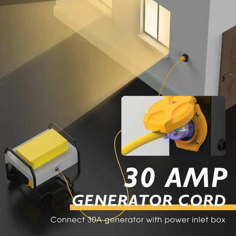 Heavy Duty 30 Amp Generator Extension Cord L14 30P L14 30R 125 250V 7500W 10 AWG SJTW with lighted power indicator in use
