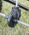 Close-up of gear mechanism on Pro Push Broadcast Spreader 85 Lb Capacity With Durable Plastic Hopper, Corrosion-Resistant And Made In USA