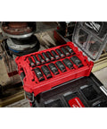 Shockwave Impact Duty Half Inch Drive Socket Set SAE Fifteen Piece DT 49 66 6802 in red and black ergonomic box on workbench