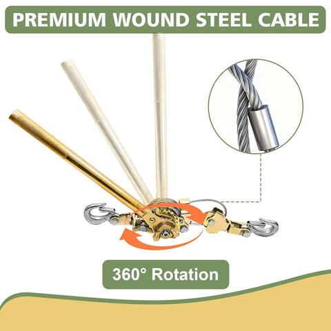 2 Ton Come Along Winch Puller With Double Rope And Two Hooks, Heavy Duty Hand Lever Pulley Winch, 7 Ft Galvanized Steel Cable