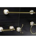 Victorian 4 Piece Bathroom Hardware Set In Polished Chrome With No Fuss Easy Install Mounting Hardware Includes 18 Inch Towel Bar, Towel Ring, Robe Hook, And Toilet Paper Holder, Solid Brass Construction For Lasting Shine on dark wall