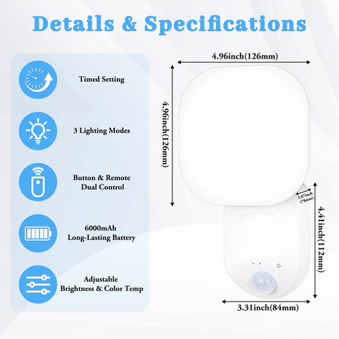 Specifications of Straight Up Heavy Duty Wireless Motion Sensor Led Wall Lights With Rechargeable 6000 Mah Battery and Nifty Remote Control.