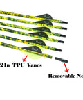Carbon Hunting Arrows For Compound And Recurve Bow, 28 Inch Shafts With 300 340 350 400 Spine, Practice Target Arrows Pack Of 12, Camouflage Finish And Replacement Inserts, showing 2-inch TPU vanes and removable nocks.