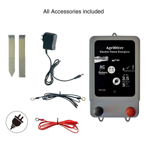 Dual Power Electric Fence Energizer For 20 Acre Pastures 2 In 1 Design Runs On Battery Or AC Power 10000 Volt Pulse with accessories
