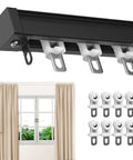 Heavy Duty Black Ceiling Mount Curtain Track With Dead Silent Glide Wheels And Reinforced Aluminum Guide Rail for sliding. Close-up view.