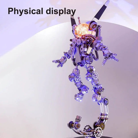 3D Space Rabbit Metal Puzzle Kit For Adults With Lights, Astronaut Mechanical Model DIY Ornament standing on display