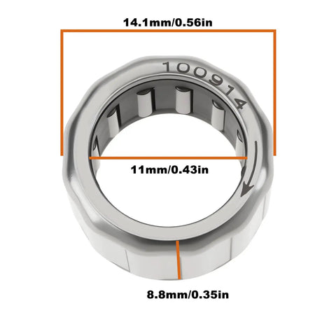 Drop In One Way Roller Clutch Bearing Replacement 6J540401 J54 0401 for Daiwa reels, 14.1x11x8.8mm, silver, close-up view