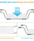 Heavy Duty Aluminum Bath Bench Seat For Tub Adjustable Width 22.8 To 34.6 Inches Fits Most Tubs Supports Up To 260 Lbs