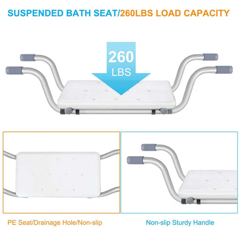 Heavy Duty Aluminum Bath Bench Seat For Tub Adjustable Width 22.8 To 34.6 Inches Fits Most Tubs Supports Up To 260 Lbs