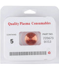 Precision Engineered Plasma Cup Caps Replace 220673 For Thermal Dynamics Cutting Torch And Consumables Set Of 5 Pieces in package.