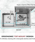 Top-down view of Compact 3 In 1 In Sink Dishwasher With Build In Produce Washer And Pasteurizer; stainless steel dimensions shown.