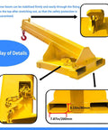 Hella Tough 11000 Pound Forklift Jib Boom Crane With Fully Telescopic Arm and Truss Hoist Hook top view showcasing the hook and dimensions.