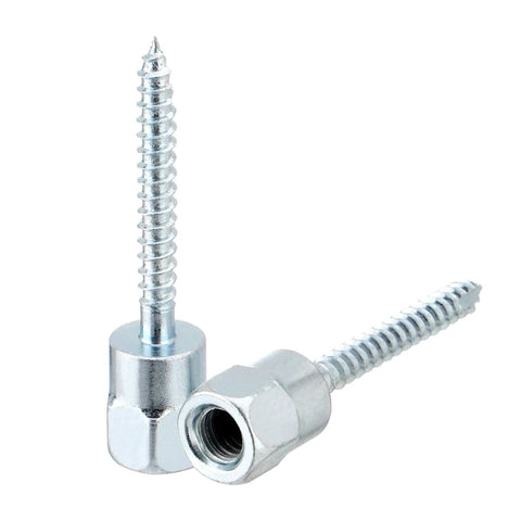 Two Three Eighths Inch Vertical Rod Anchor Screws For Wood, One Quarter Inch By Two Inch Threaded Rod Fittings, Galvanized Carbon Steel