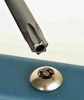Heavy Duty T45 Torx Security Bits 10 Piece with magnetic shank for fastening screws on a blue surface.