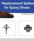 32-Piece Epoxy Spiked Shoes Replacement Spikes Kit with nuts and washers for epoxy flooring and resinous coatings, sharp spikes detail