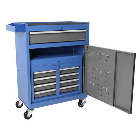 Large Rolling Tool Chest With 5 Drawers On Wheels Detachable Top Box 2 In 1 Tool Cabinet Includes Organizer Bins Hooks Adjustable Shelf And Locking System For Garage And Workshop Gray