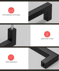 10 Pack Matte Black Cabinet Handles Square Drawer Pulls With 6-5/16 Inch Hole Centers, durable handles with close-up details
